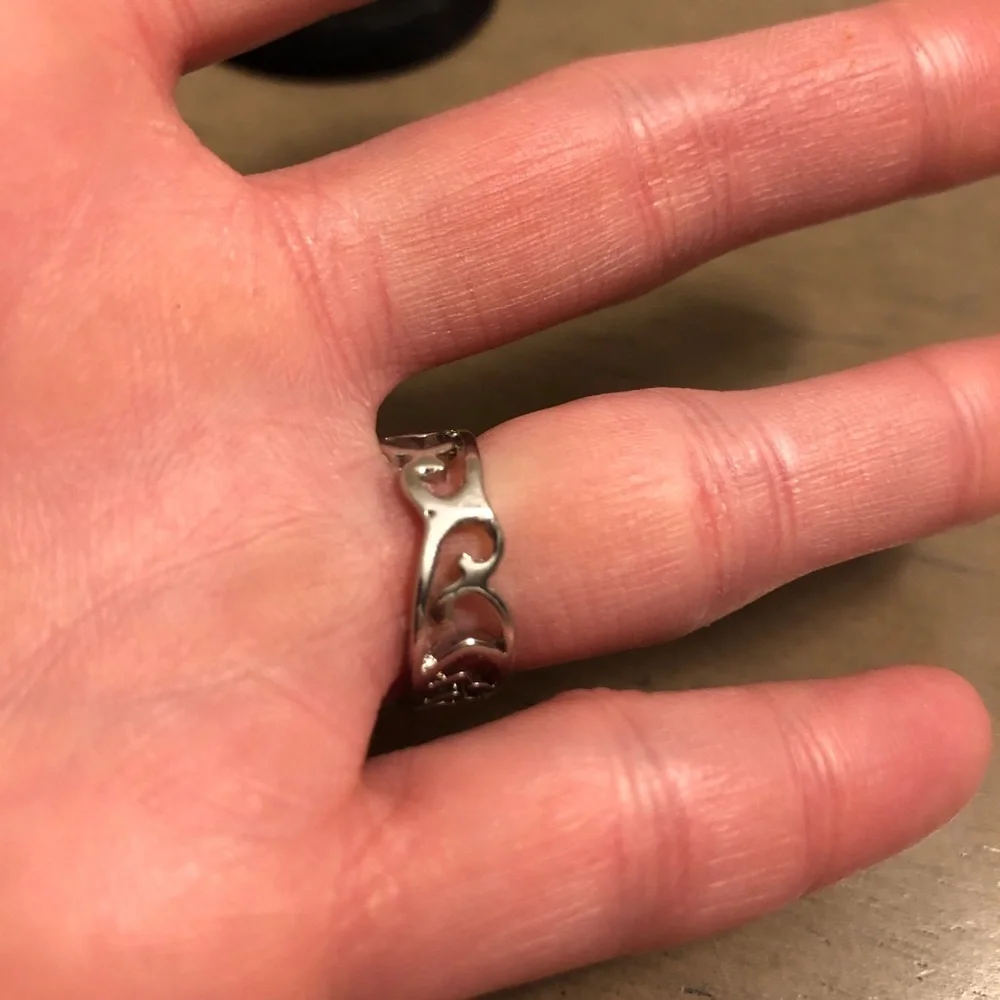 Vintage Silver Tone and Red-Orange Rose Ring